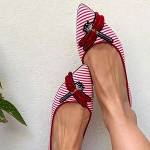 Flat shoes. Red striped dragonfly ballerinas. Like new
